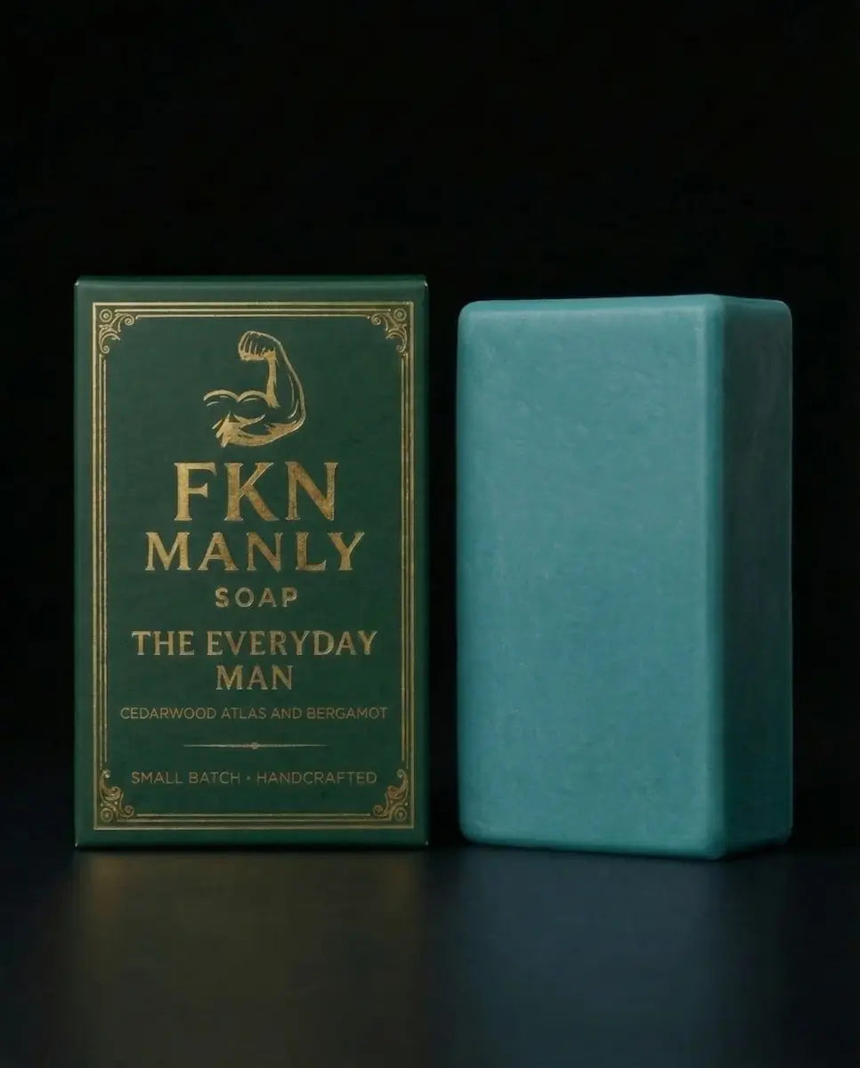 A light Blue bar of tallow soap called the Everyday Man