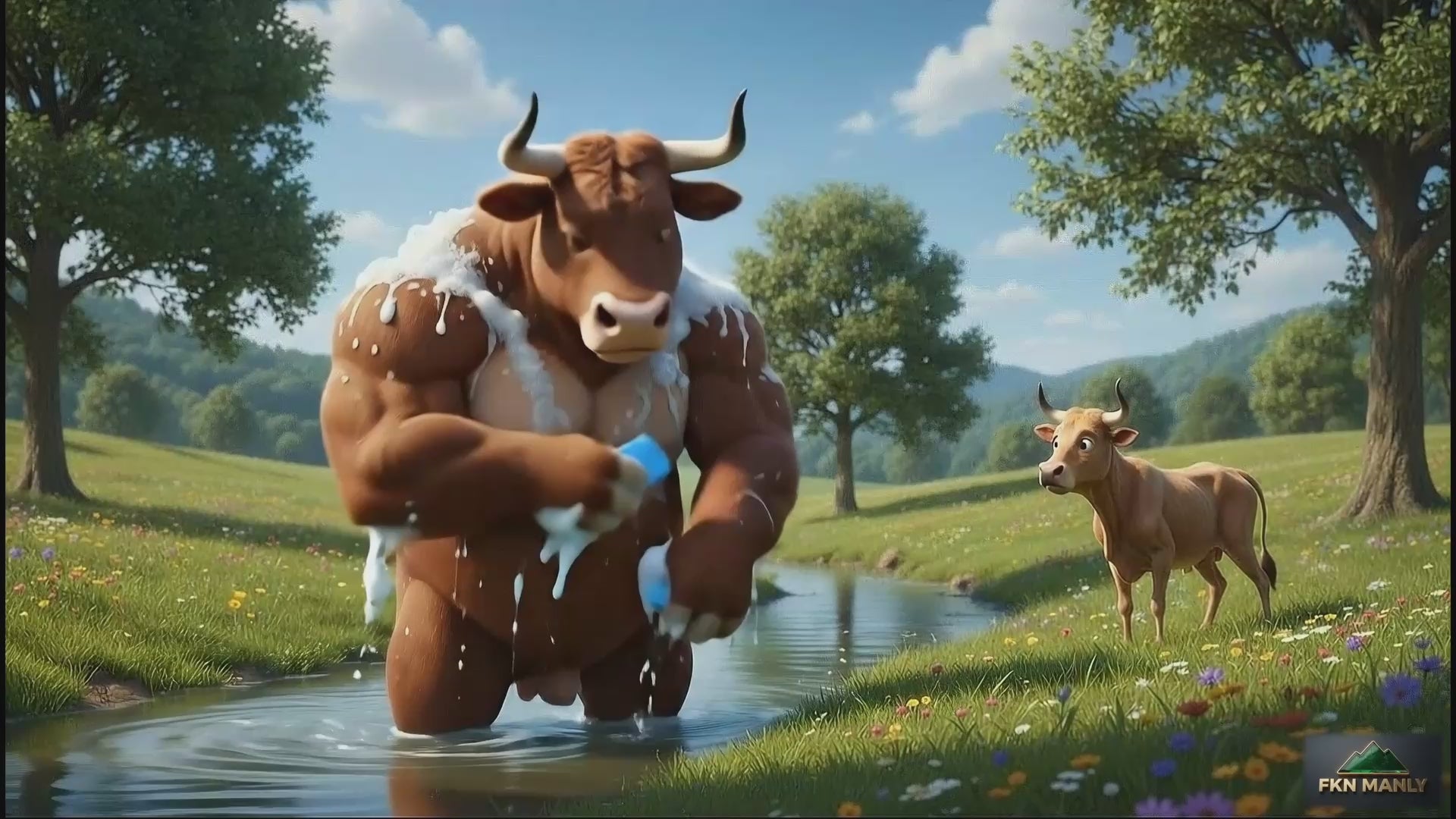 Load video: Bob the bull using grass fed beef tallow soap to get cleaned up for the day.  Why men love premium tallow soap and women love the way the natural essential oil scent makes men smell.