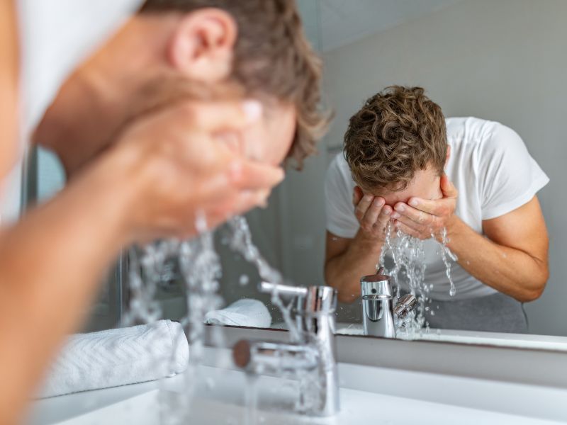 Man washing face with Tallow Soap